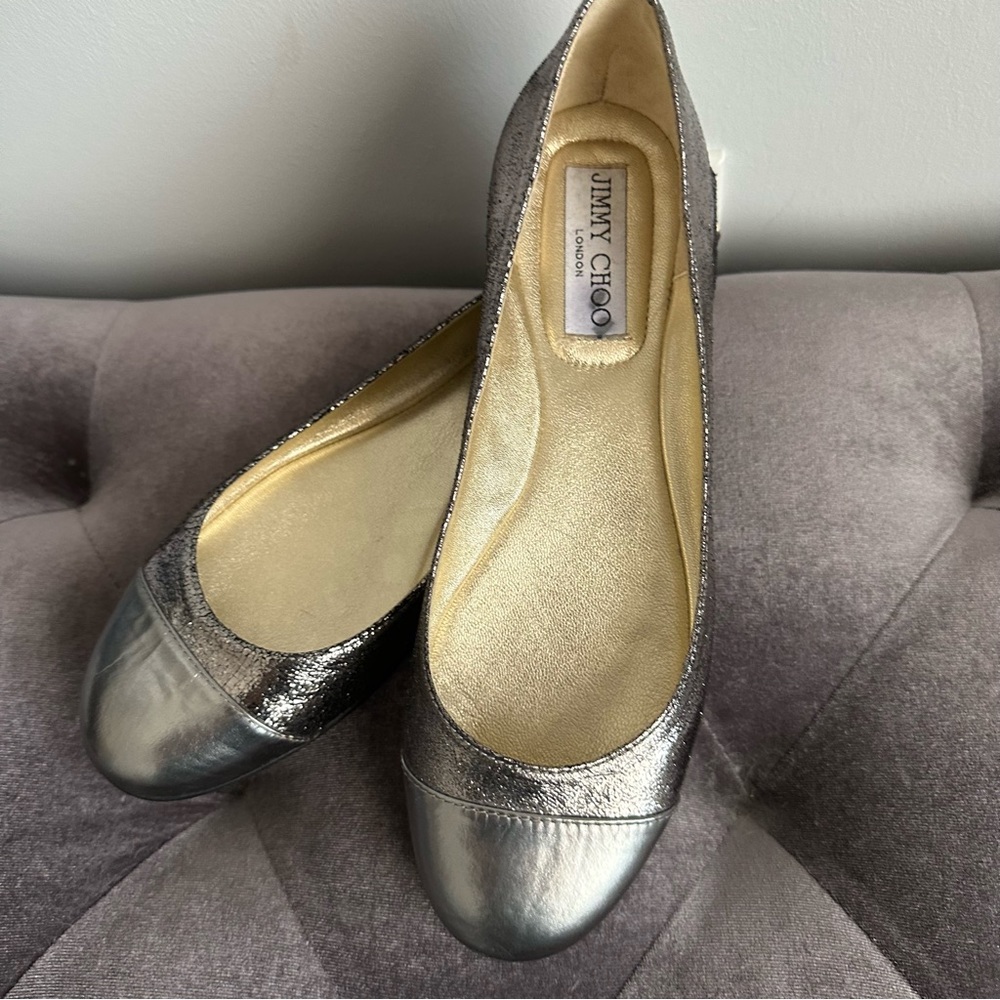 Jimmy Choo London Metallic Leather Ballet Flats sz 37 6.5 - Picture 2 of 7
